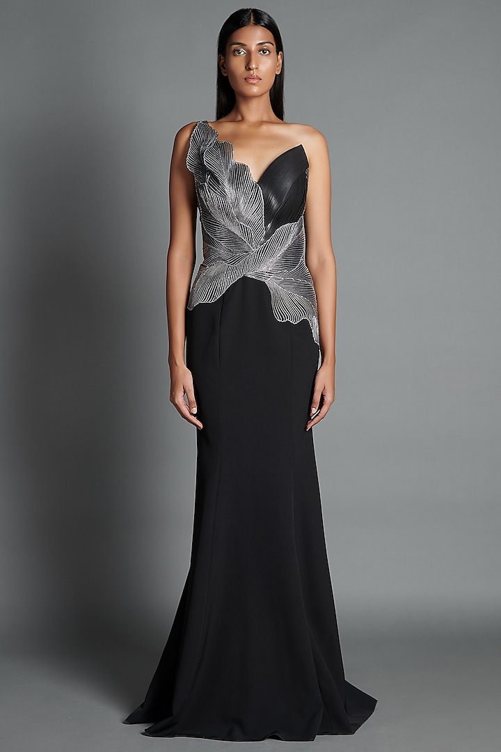 Metallic Black Embroidered Moulded Gown by Amit Aggarwal