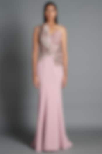 Metallic Onion Pink Embroidered Moulded Gown by Amit Aggarwal