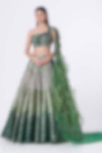 Emerald Green & Pista Green Layered Bridal lehenga for 22 Lehenga Set by Amit Aggarwal at Pernia's Pop Up Shop