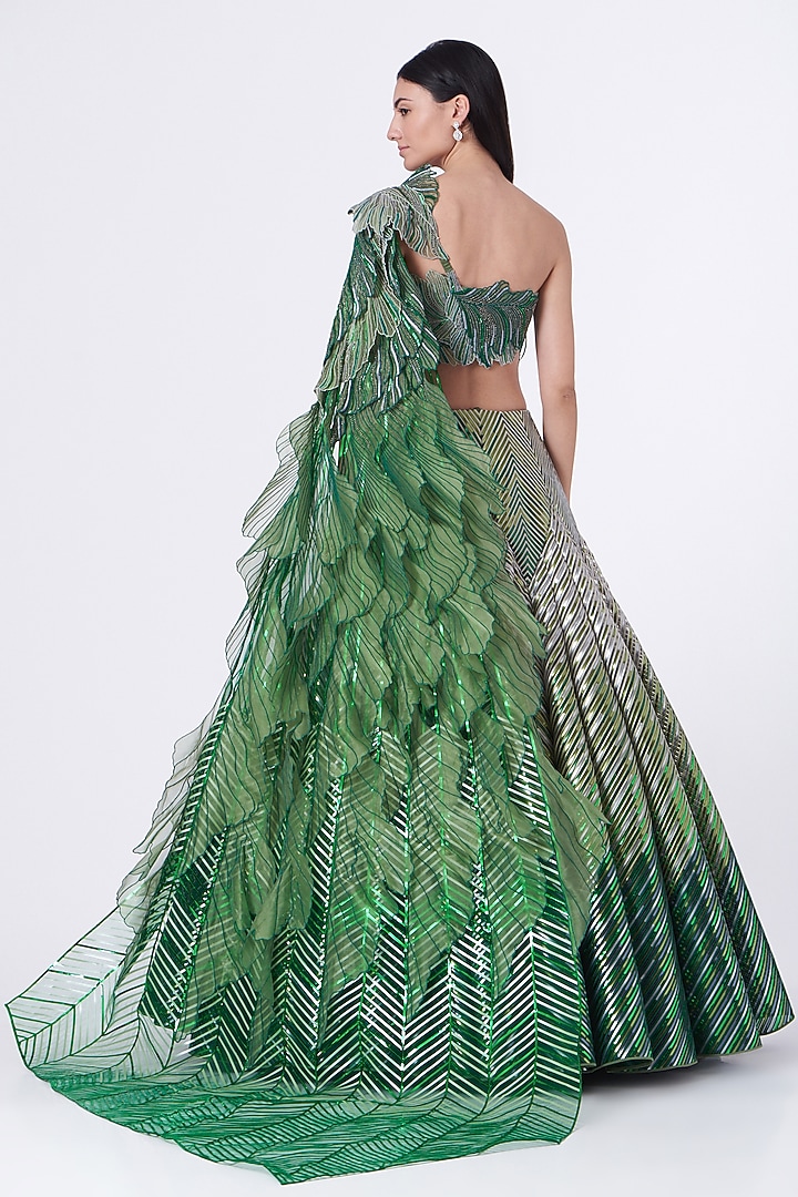 Emerald Green & Pista Green Layered Bridal Lehenga Set by Amit Aggarwal at Pernia's Pop Up Shop