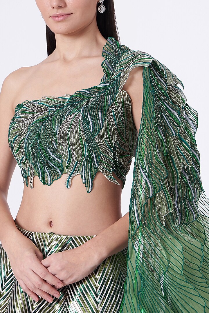 Emerald Green & Pista Green Layered Bridal Lehenga Set by Amit Aggarwal at Pernia's Pop Up Shop