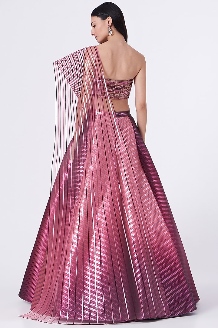 Metallic Plum Striped Bridal Lehenga Set by Amit Aggarwal at Pernia's Pop Up Shop