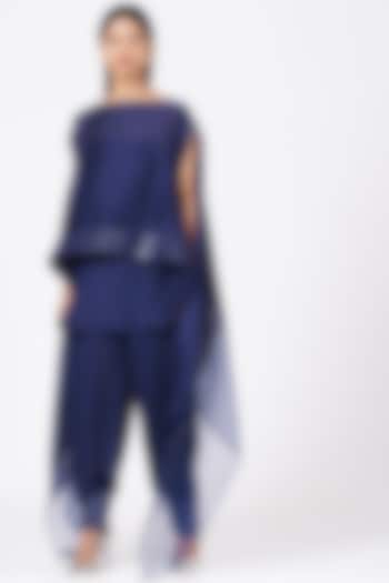 Navy Blue Draped Pant Set by Amit Aggarwal at Pernia's Pop Up Shop