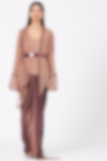 Blush Pink Ombre Draped Skirt Set by Amit Aggarwal at Pernia's Pop Up Shop