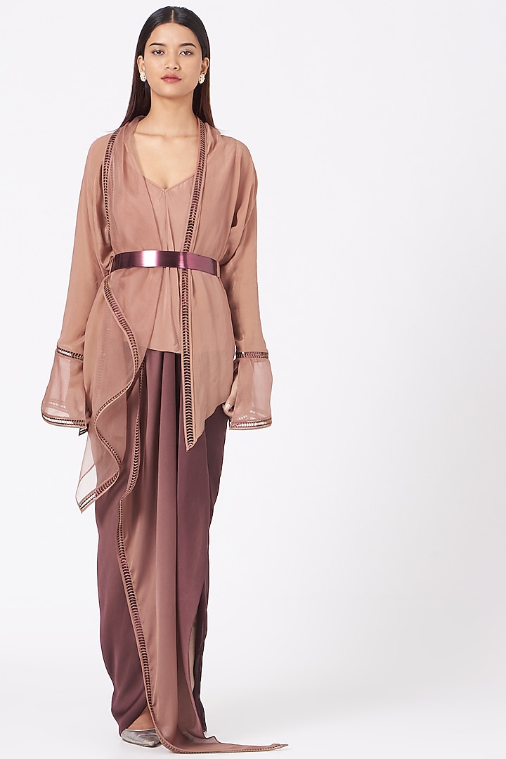 Blush Pink Ombre Draped Skirt Set by Amit Aggarwal at Pernia's Pop Up Shop