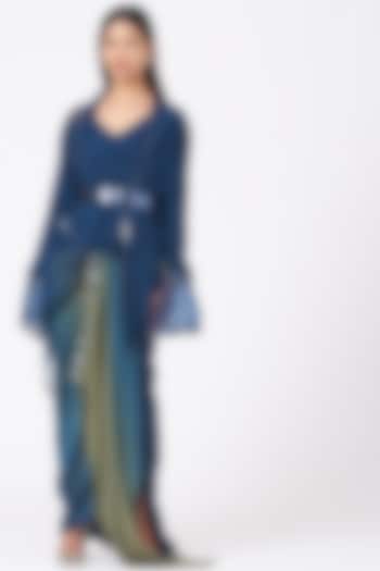 Blue Ombre Draped Skirt Set by Amit Aggarwal at Pernia's Pop Up Shop