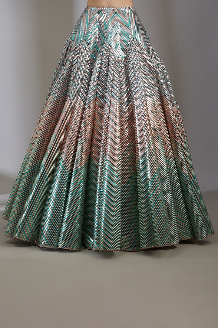 Blue Striped & Tulle Bridal Lehenga Set by Amit Aggarwal at Pernia's Pop Up Shop