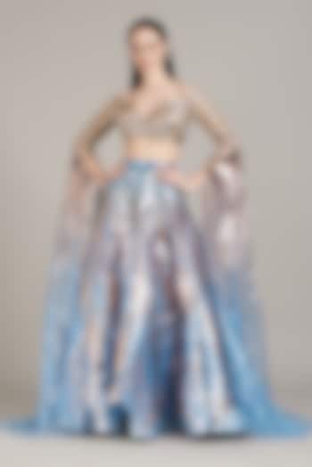 Sky Blue Tulle Bridal Lehenga Set by Amit Aggarwal at Pernia's Pop Up Shop