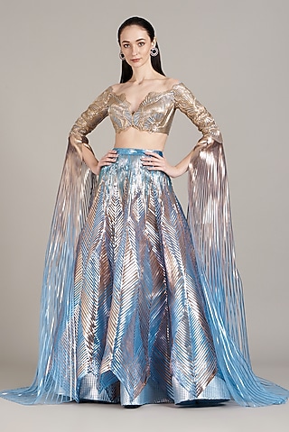 Sky Blue Tulle Lehenga Set by Amit Aggarwal