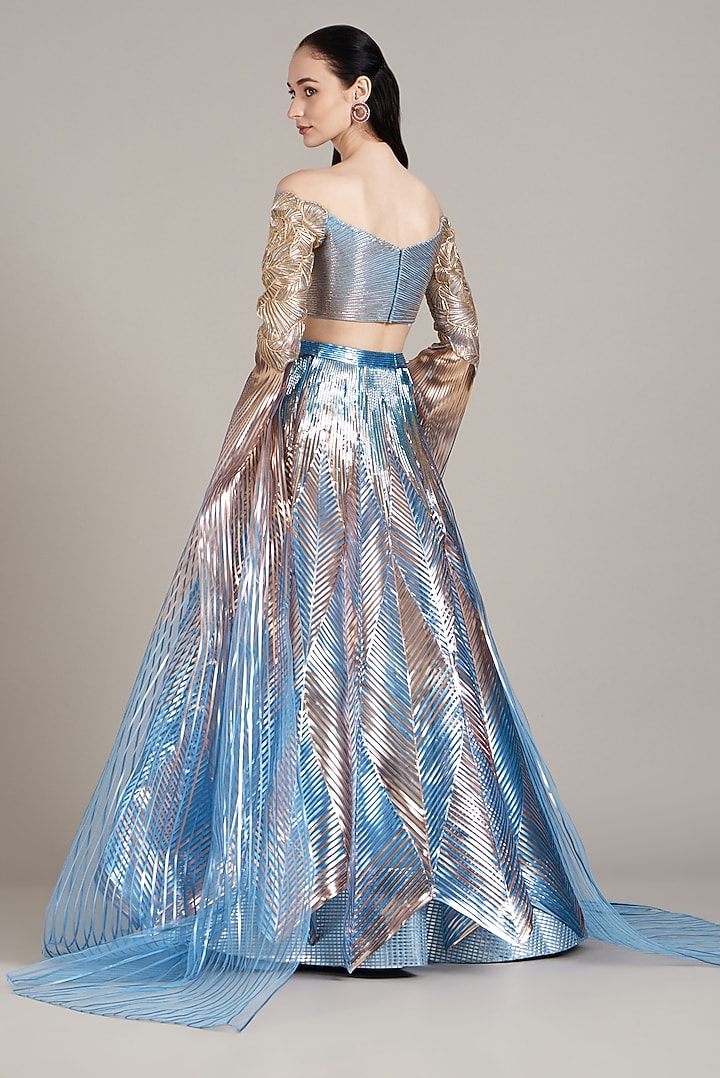 Sky Blue Tulle Bridal Lehenga Set by Amit Aggarwal at Pernia's Pop Up Shop