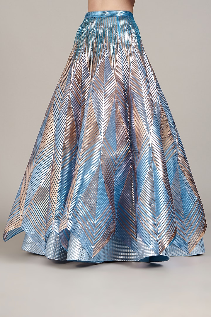 Sky Blue Tulle Bridal Lehenga Set by Amit Aggarwal at Pernia's Pop Up Shop