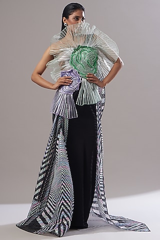 Multi-Coloured Mesh & Metallic Polymer Gown by Amit Aggarwal