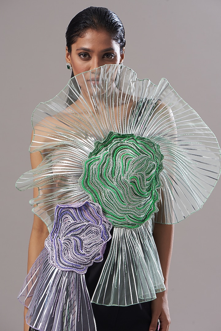 Multi-Coloured Mesh & Metallic Polymer Gown by Amit Aggarwal at Pernia's Pop Up Shop