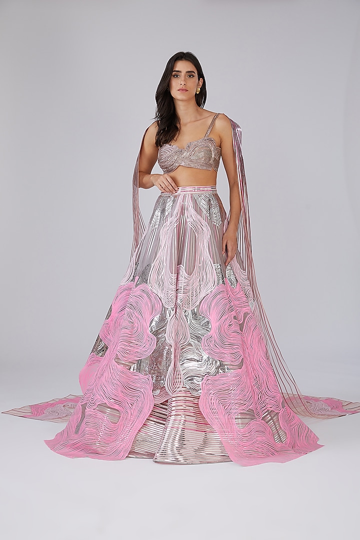 Pink Metallic Polymer Bridal Lehenga Set by Amit Aggarwal at Pernia's Pop Up Shop