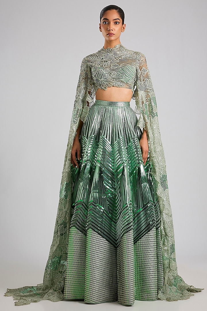 Green Tulle Skirt Set by Amit Aggarwal at Pernia's Pop Up Shop