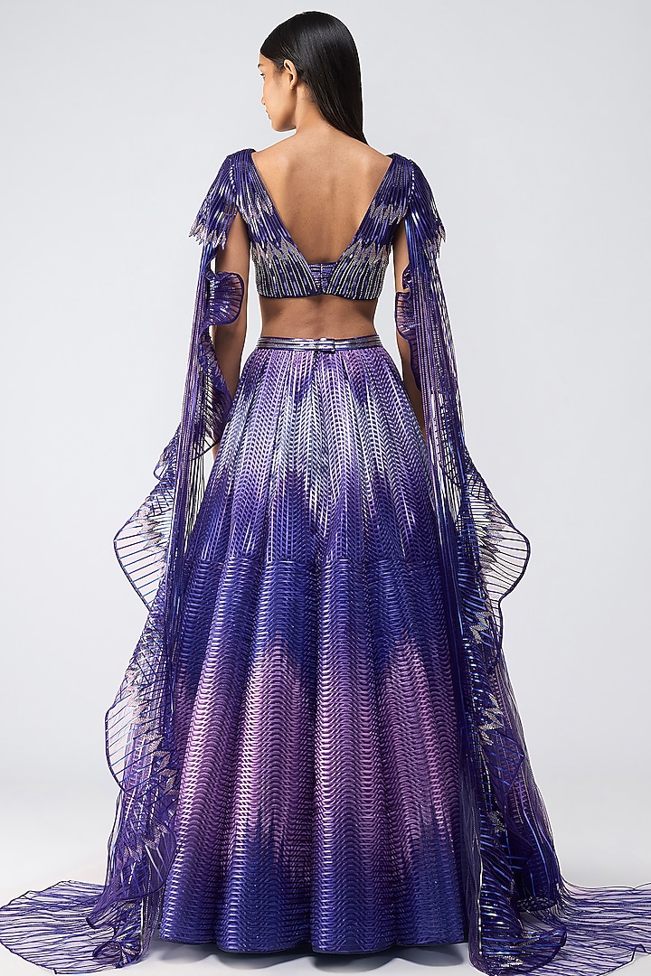Cosmos Metallic Glitch Tulle Ombre Skirt Set by Amit Aggarwal at Pernia's Pop Up Shop