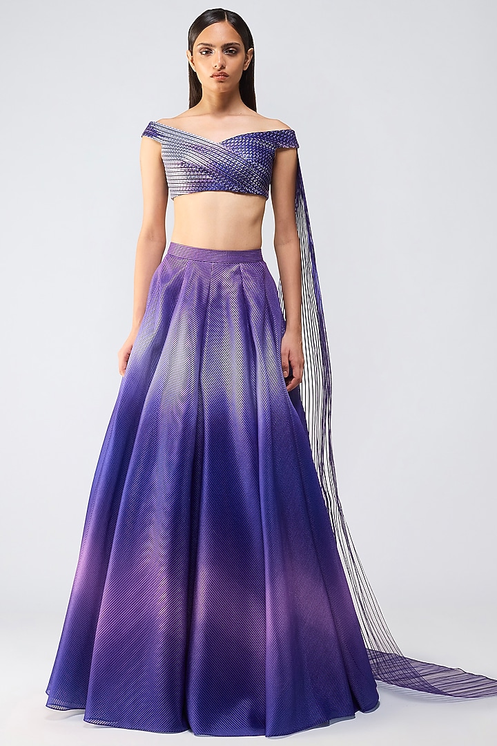 Cosmos Metallic Glitch Tulle Ombre Skirt Set by Amit Aggarwal at Pernia's Pop Up Shop