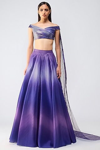 Cosmos Metallic Glitch Tulle Ombre Skirt Set by Amit Aggarwal