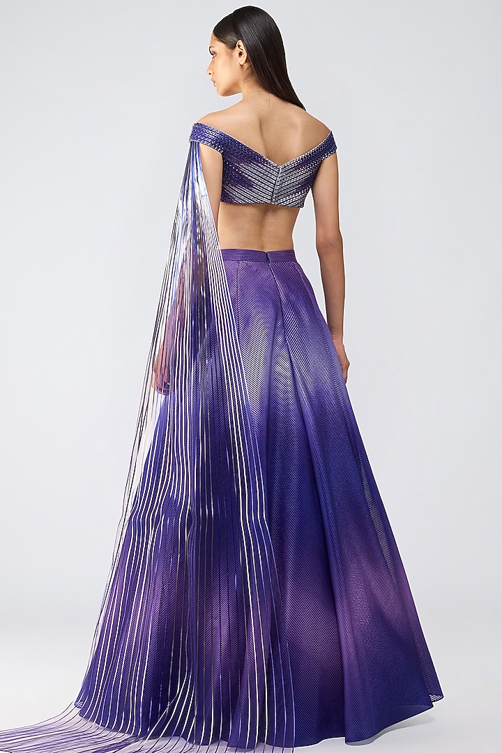 Cosmos Metallic Glitch Tulle Ombre Skirt Set by Amit Aggarwal at Pernia's Pop Up Shop