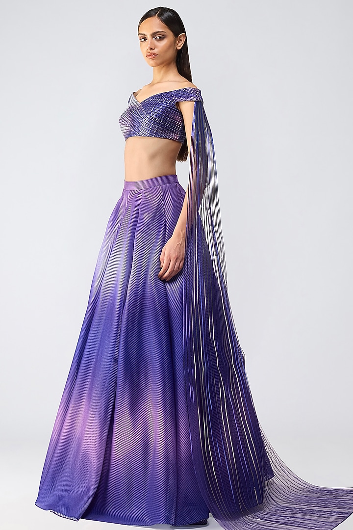 Cosmos Metallic Glitch Tulle Ombre Skirt Set by Amit Aggarwal at Pernia's Pop Up Shop