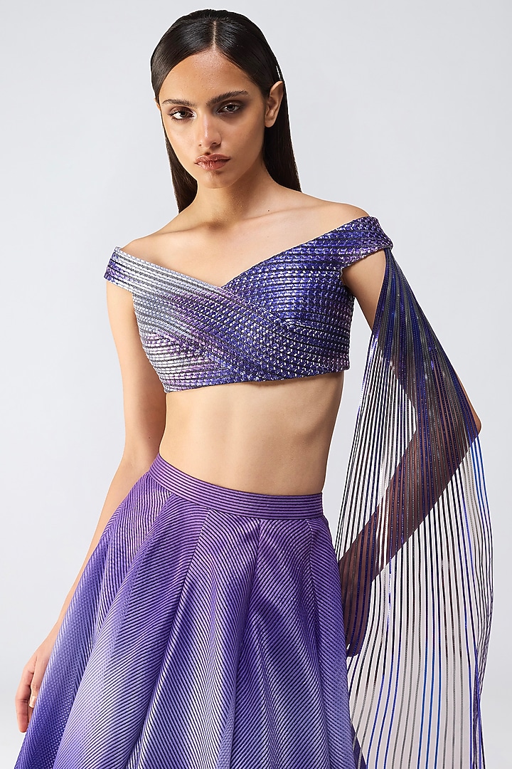 Cosmos Metallic Glitch Tulle Ombre Skirt Set by Amit Aggarwal at Pernia's Pop Up Shop