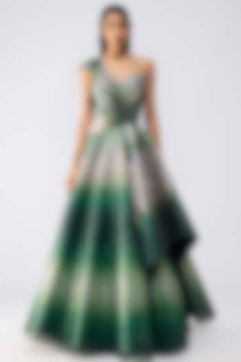 Emerald Metallic Glitch Flared Bridal Gown by Amit Aggarwal at Pernia's Pop Up Shop
