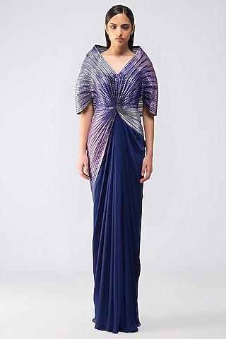 Cosmos Metallic Ombre Satin Chiffon Gown by Amit Aggarwal
