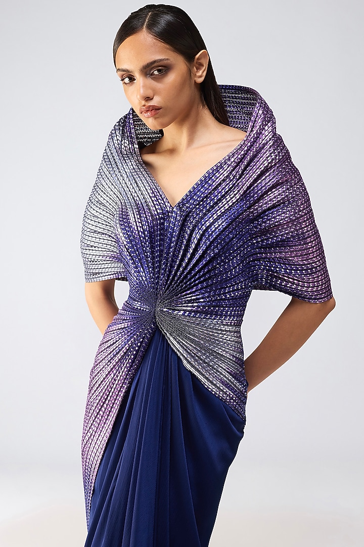 Cosmos Metallic Ombre Satin Chiffon Wedding Gown by Amit Aggarwal at Pernia's Pop Up Shop