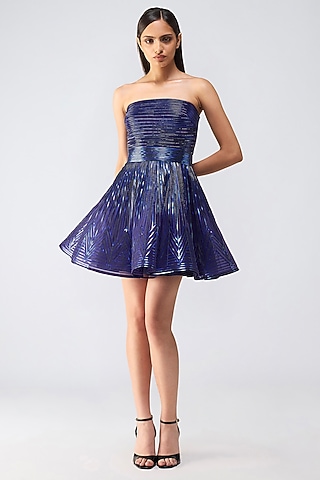 Cosmos Metallic Organza Skater Off-Shoulder Mini Dress by Amit Aggarwal