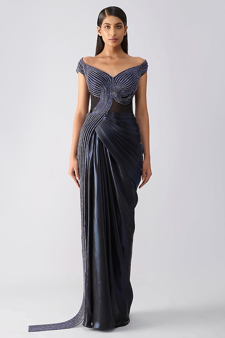 Cosmos Lame Fabric Crystal Draped Bridal Gown by Amit Aggarwal at Pernia's Pop Up Shop