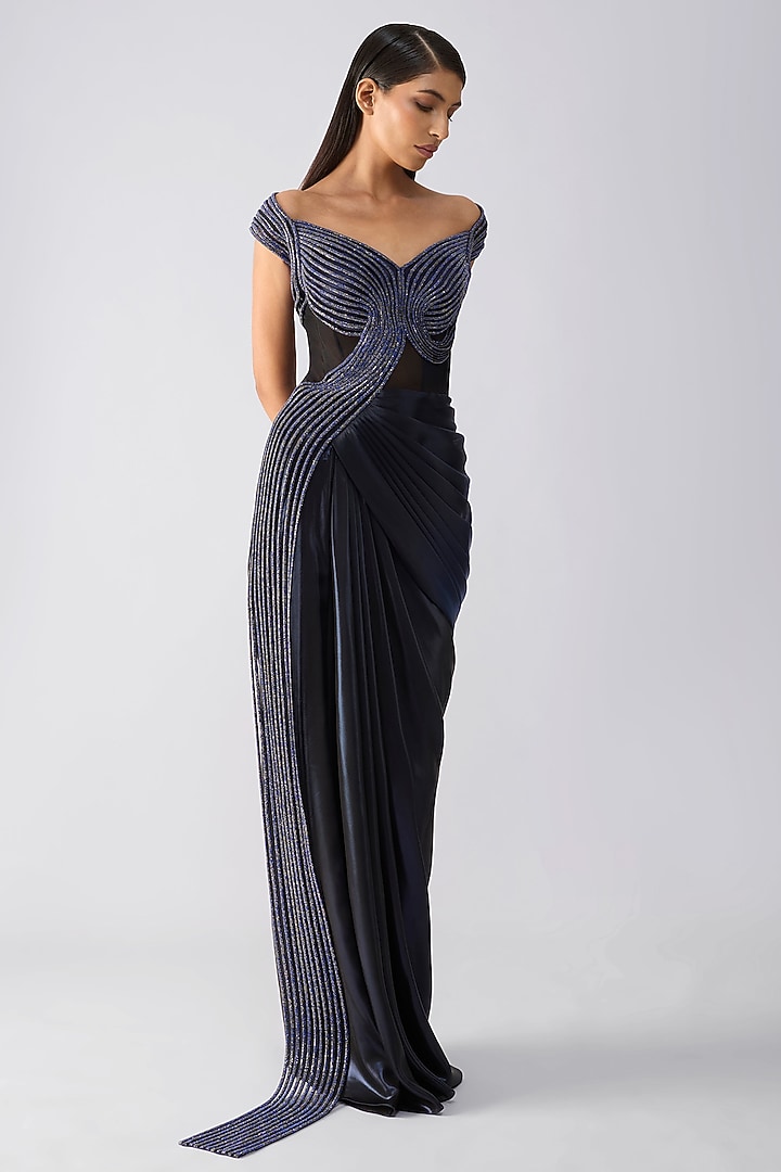 Cosmos Lame Fabric Crystal Draped Bridal Gown by Amit Aggarwal at Pernia's Pop Up Shop