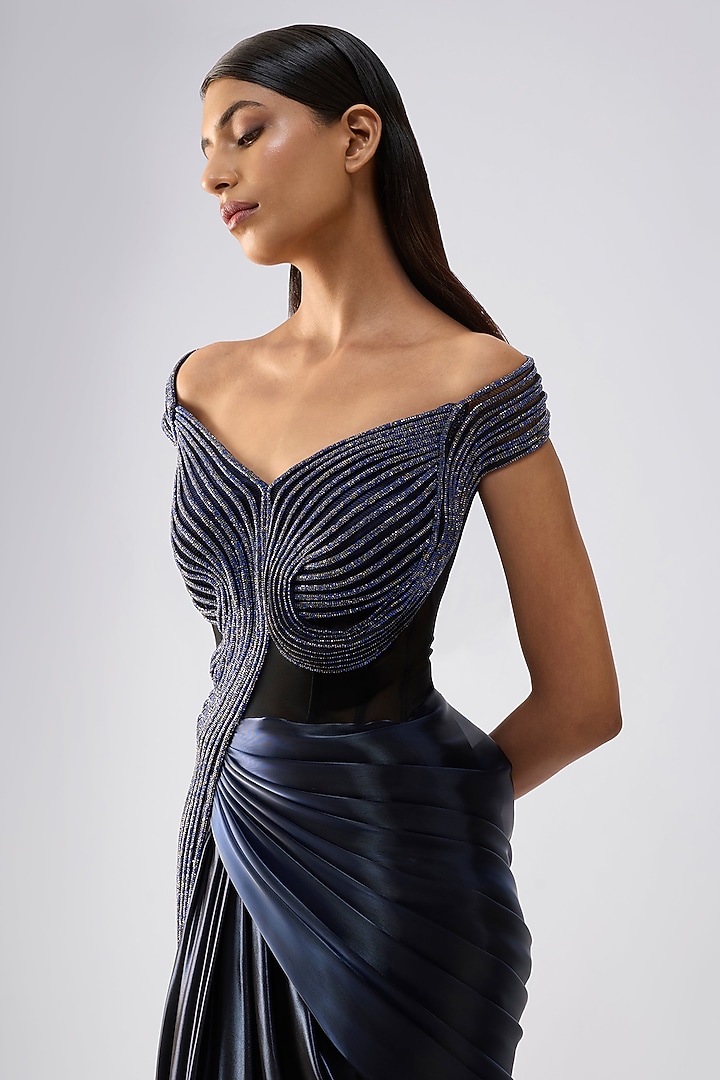 Cosmos Lame Fabric Crystal Draped Bridal Gown by Amit Aggarwal at Pernia's Pop Up Shop