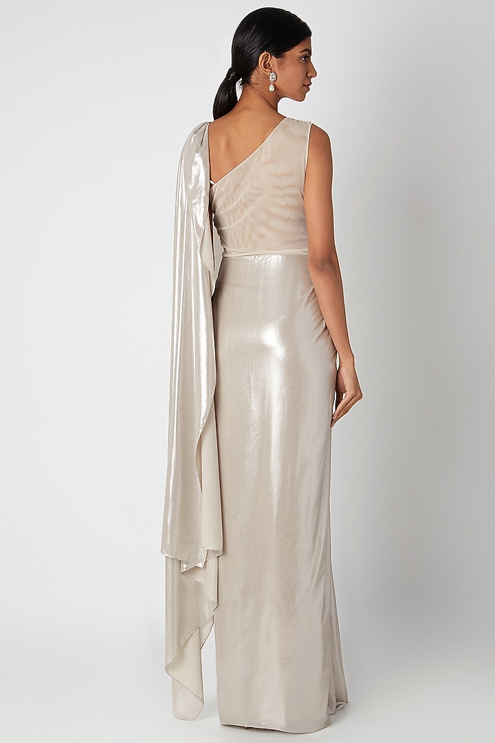 Silver Embroidered Pre-Stitched Reception Saree by Amit Aggarwal at Pernia's Pop Up Shop