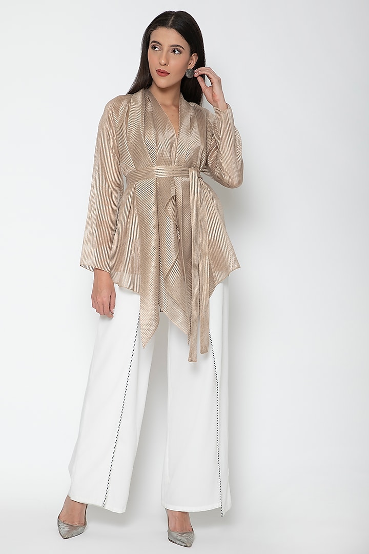 Copper Draped V-Neck Top by Amit Aggarwal