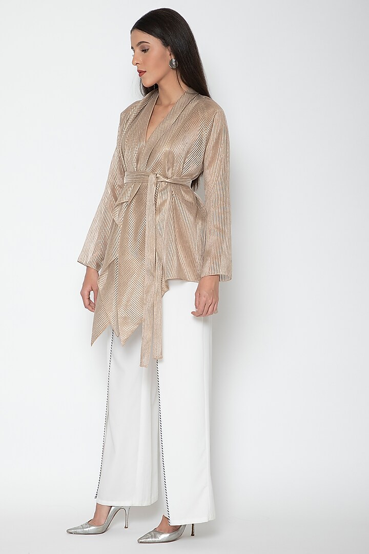 Copper Draped V-Neck Top by Amit Aggarwal at Pernia's Pop Up Shop
