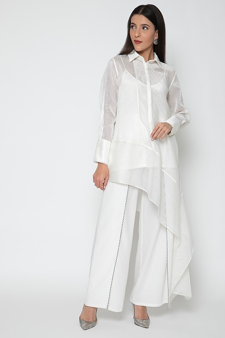 White Uneven Hemline Top by Amit Aggarwal
