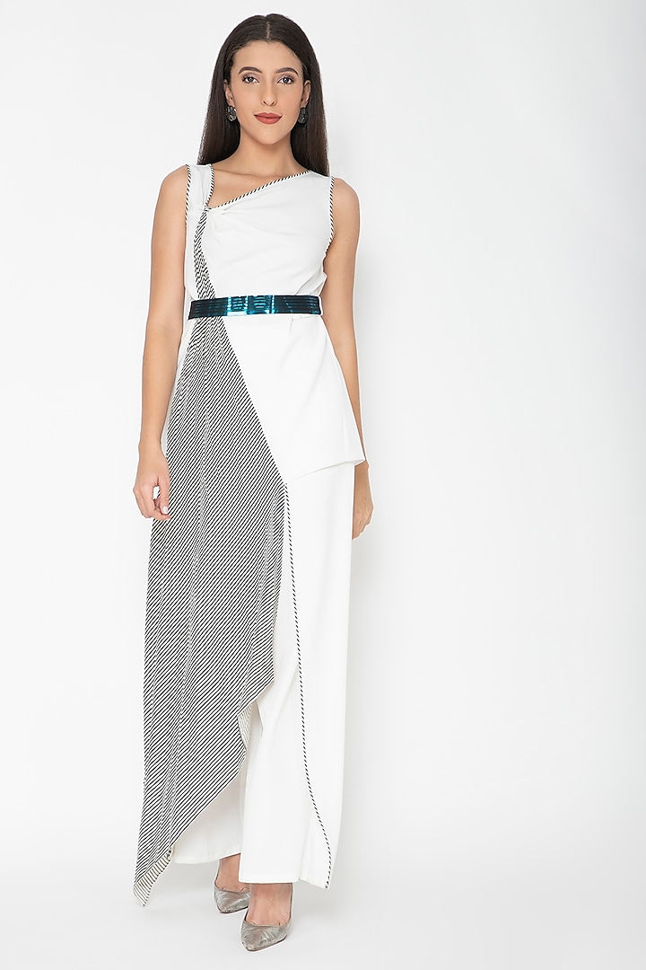 White Sleeveless Draped Top by Amit Aggarwal