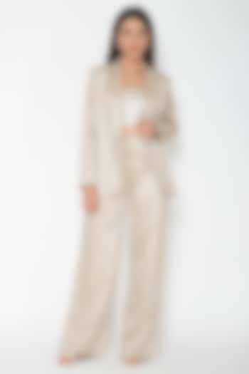 Gold Striped Polyester Pantsuit by Amit Aggarwal