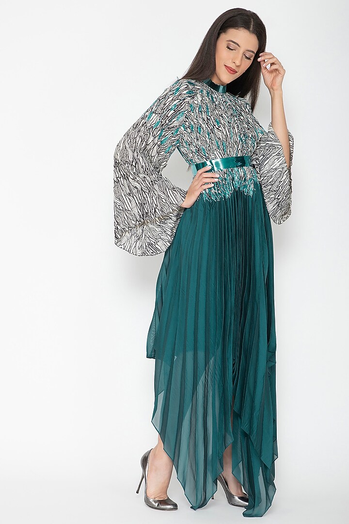 Turquoise Draped Kaftan Cocktail Dress by Amit Aggarwal at Pernia's Pop Up Shop