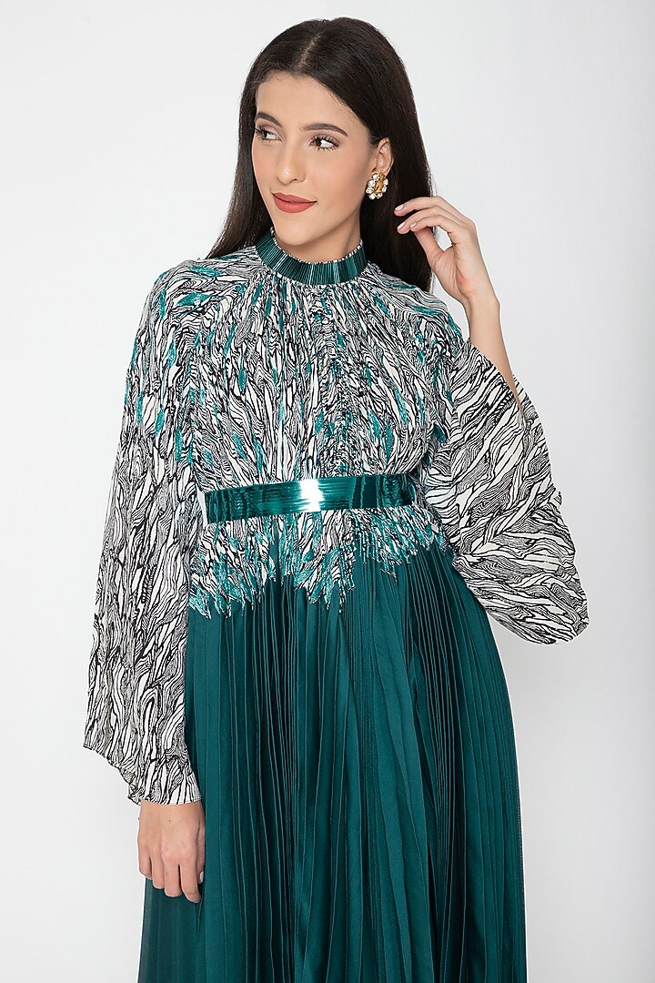 Turquoise Draped Kaftan Cocktail Dress by Amit Aggarwal at Pernia's Pop Up Shop