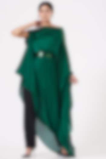 Emerald Green Crinkled Chiffon Draped Dress by Amit Aggarwal