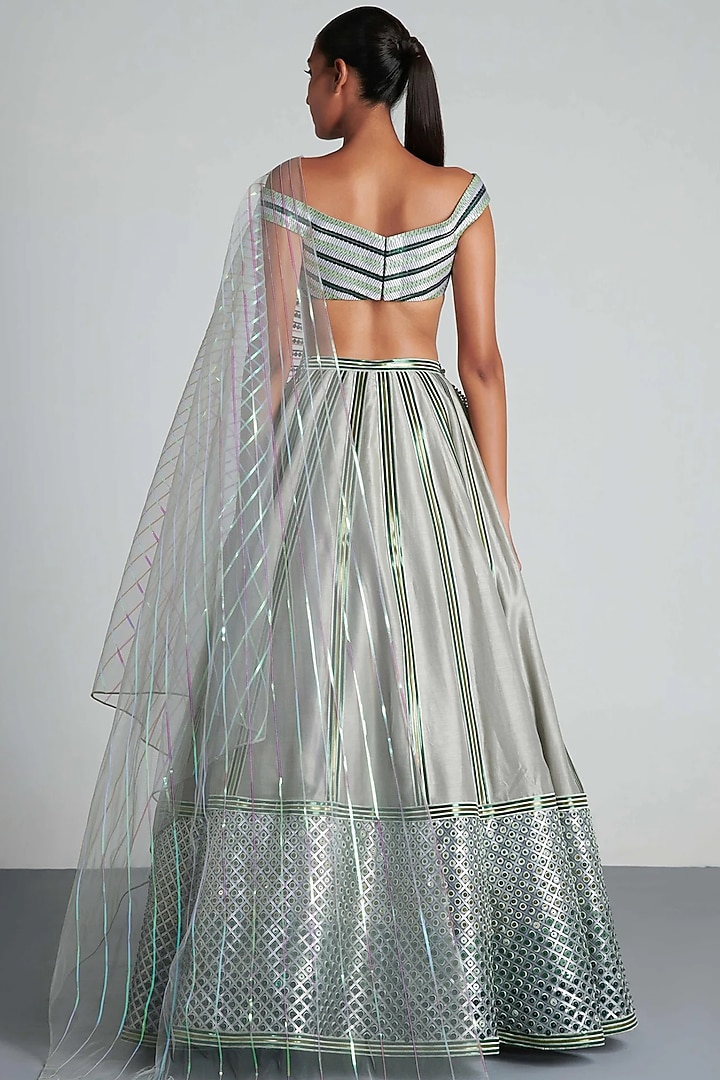 Mint Green Hand Embroidered Bridal Lehenga Set by Amit Aggarwal at Pernia's Pop Up Shop