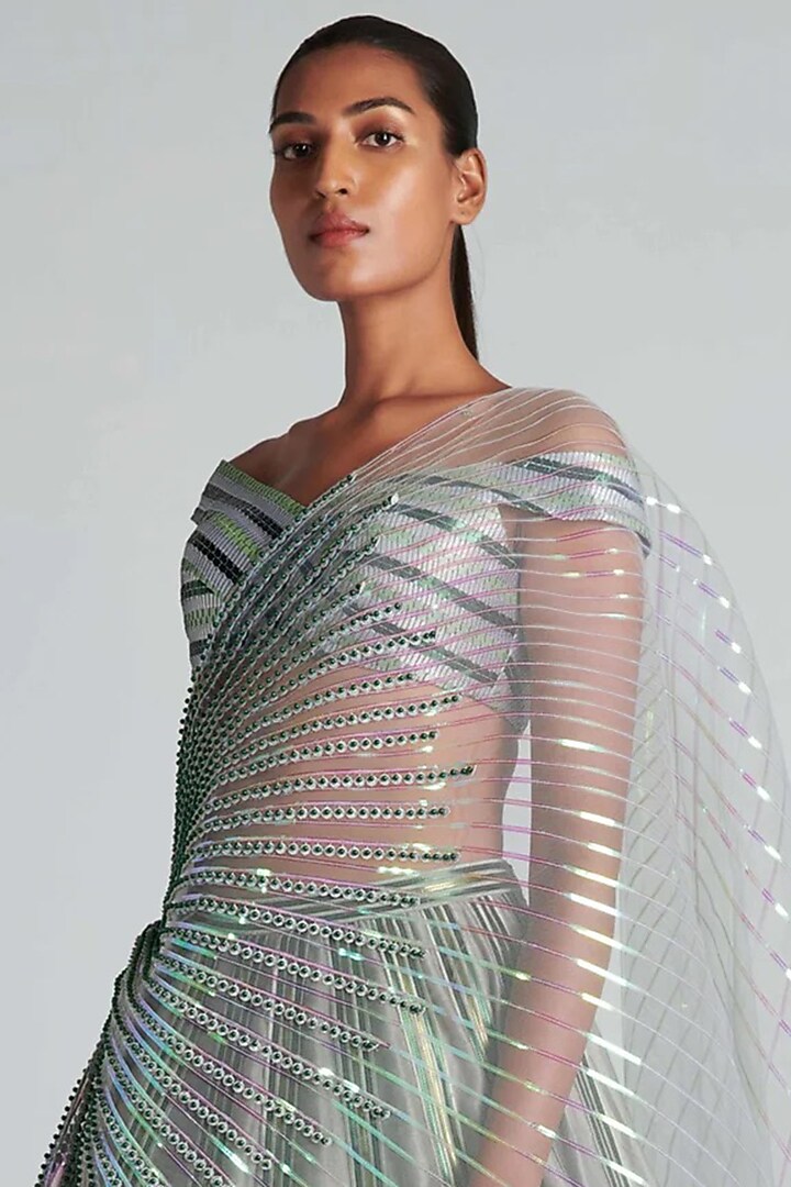 Mint Green Hand Embroidered Bridal Lehenga Set by Amit Aggarwal at Pernia's Pop Up Shop