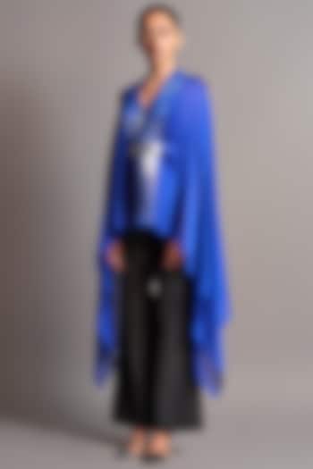 Electric Blue Metallic Polymer Cape by Amit Aggarwal at Pernia's Pop Up Shop