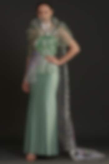 Green Metallic Polymer Wedding Gown by Amit Aggarwal at Pernia's Pop Up Shop