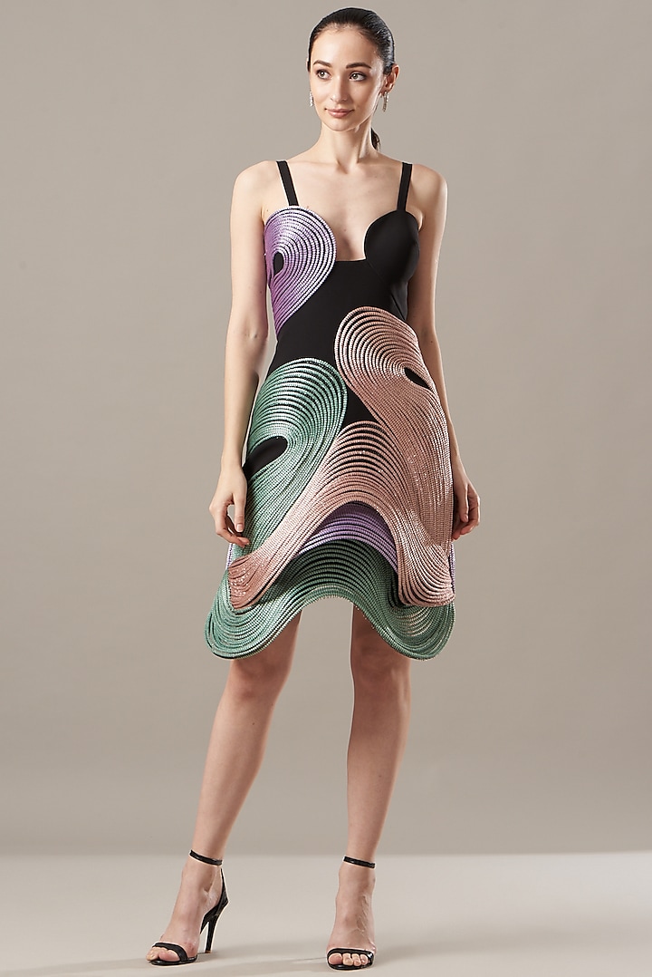 Multi-Coloured Embroidered Draped Dress by Amit Aggarwal