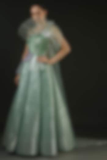 Mint Mesh & Metallic Polymer Bridal Lehenga Set by Amit Aggarwal at Pernia's Pop Up Shop