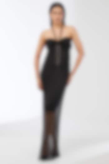 Black Chain Mesh Gown by Amit Aggarwal at Pernia's Pop Up Shop