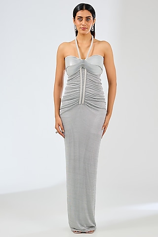 Silver Mesh Maxi Dress by Amit Aggarwal