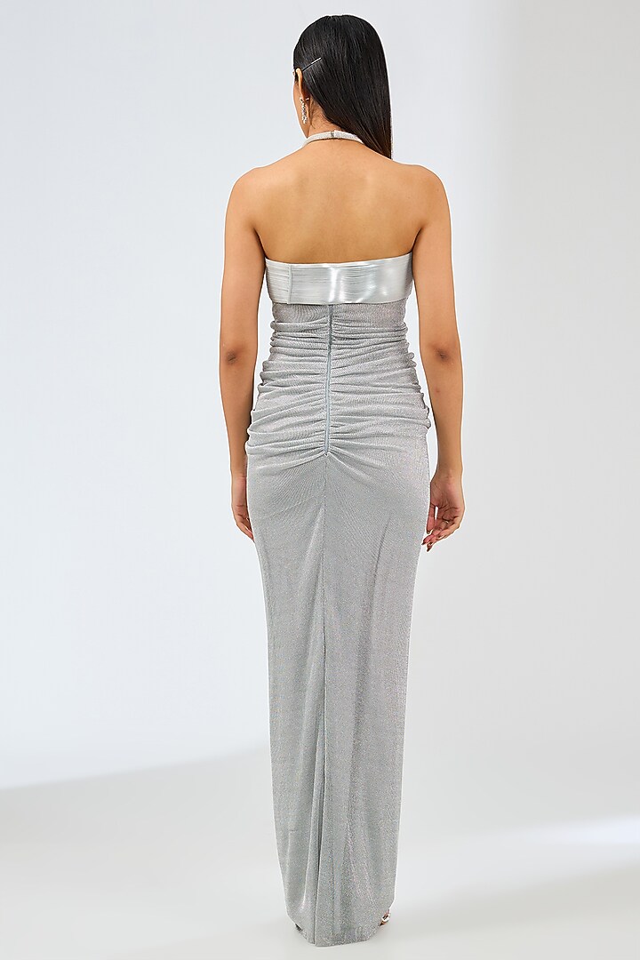 Silver Mesh Maxi Party Wear Dress by Amit Aggarwal at Pernia's Pop Up Shop